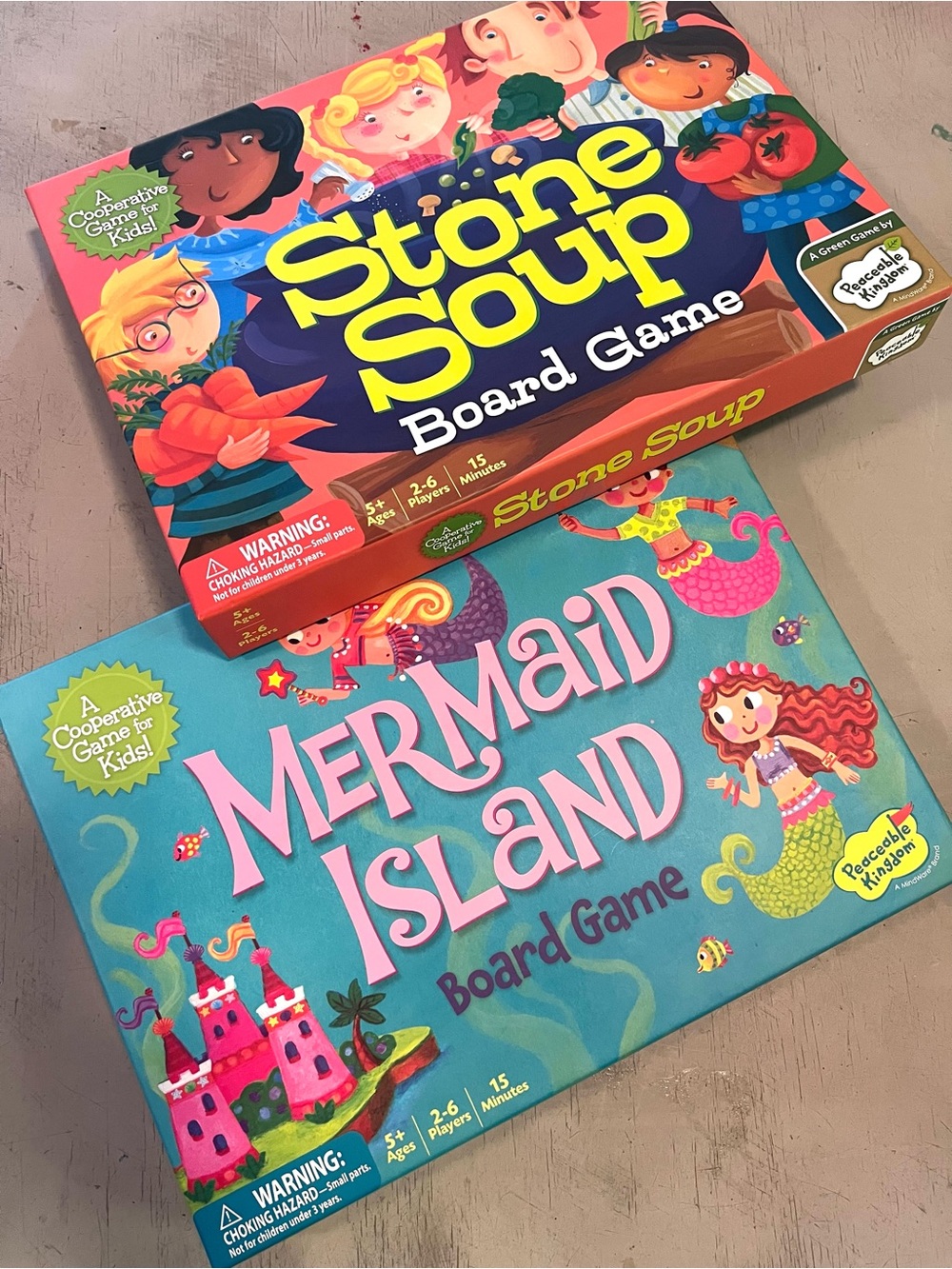 Stone Soup & Mermaid Island Cooperative Board Game Set - Bright Teal and Coral